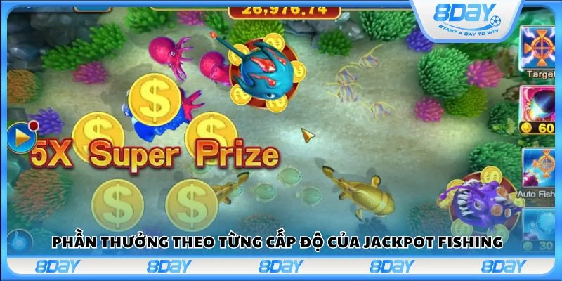 Phần thưởng theo từng cấp độ của Jackpot Fishing